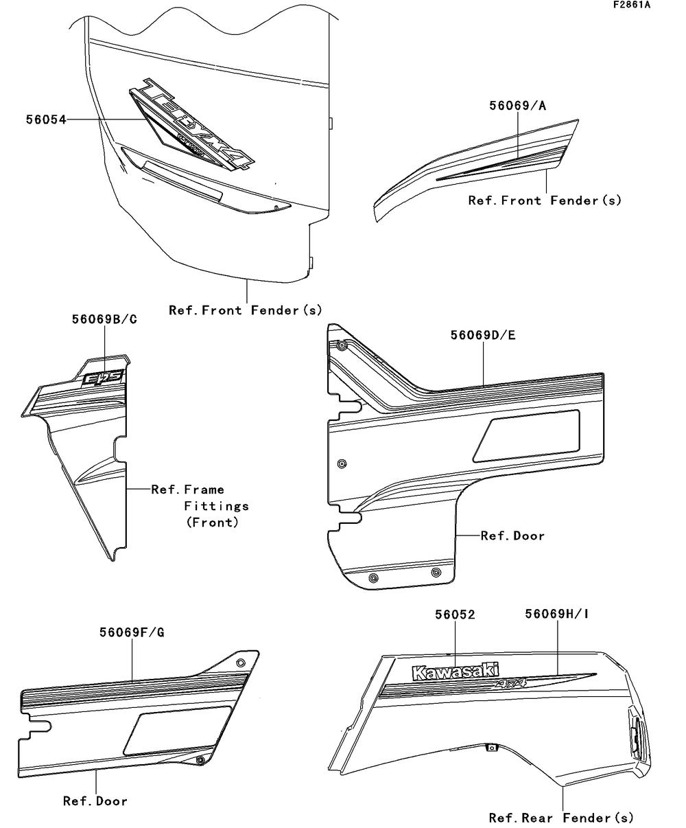 Decals(White)(Bdf) Diagram and Parts List for KRT750BDF 2013 Kawasaki Lawn Tractor Accessories