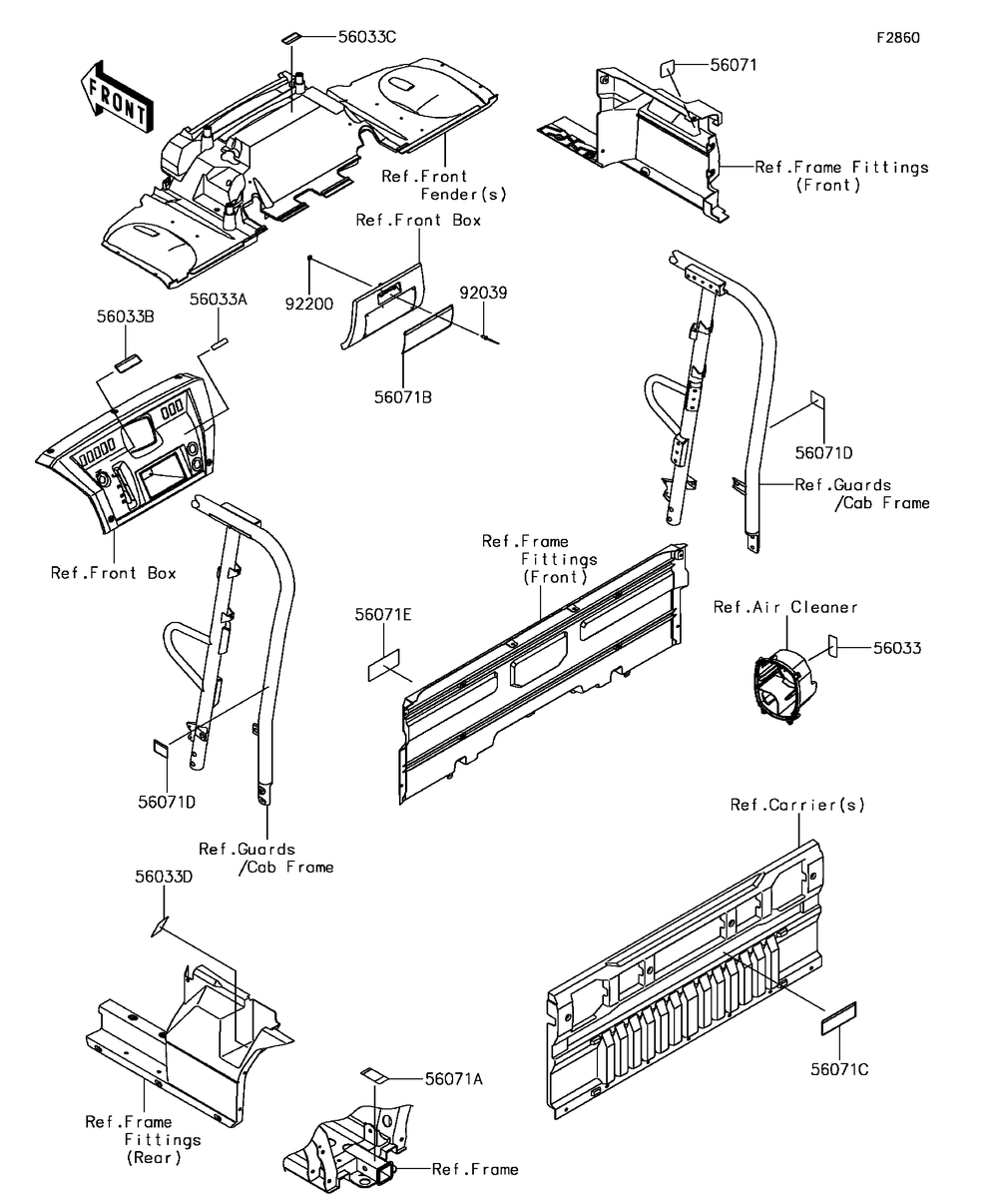 Labels Diagram and Parts List for KAF820HHF 2017 Kawasaki Lawn Tractor Accessories