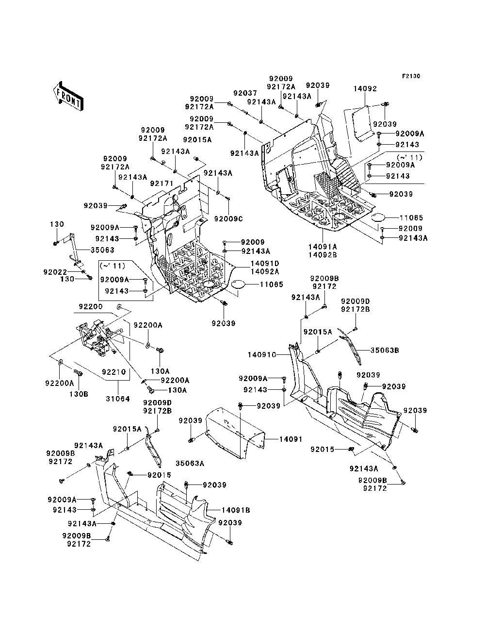 Frame Fittings Diagram and Parts List for KRF750PCS 2012 Kawasaki Lawn Tractor Accessories
