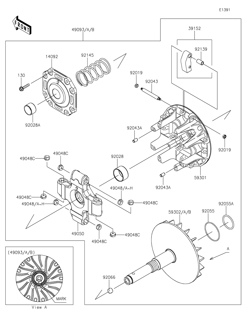 Drive Converter Diagram and Parts List for KAF1000JMFNN 2021 Kawasaki Lawn Tractor Accessories