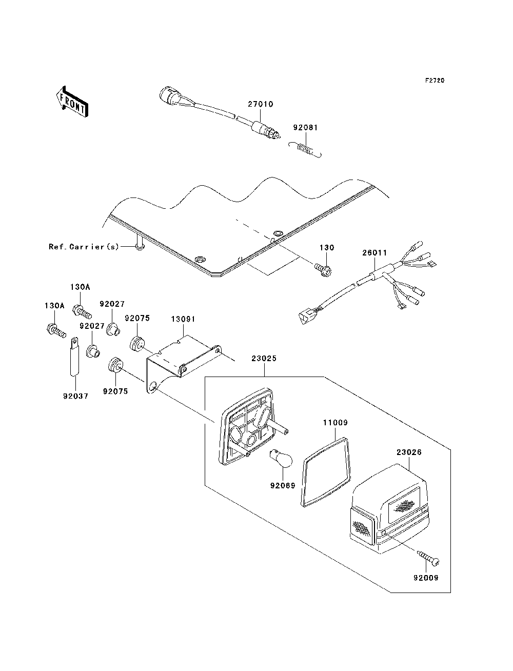 Taillight Diagram and Parts List for KAF950B7F 2007 & Prior Kawasaki Lawn Tractor Accessories