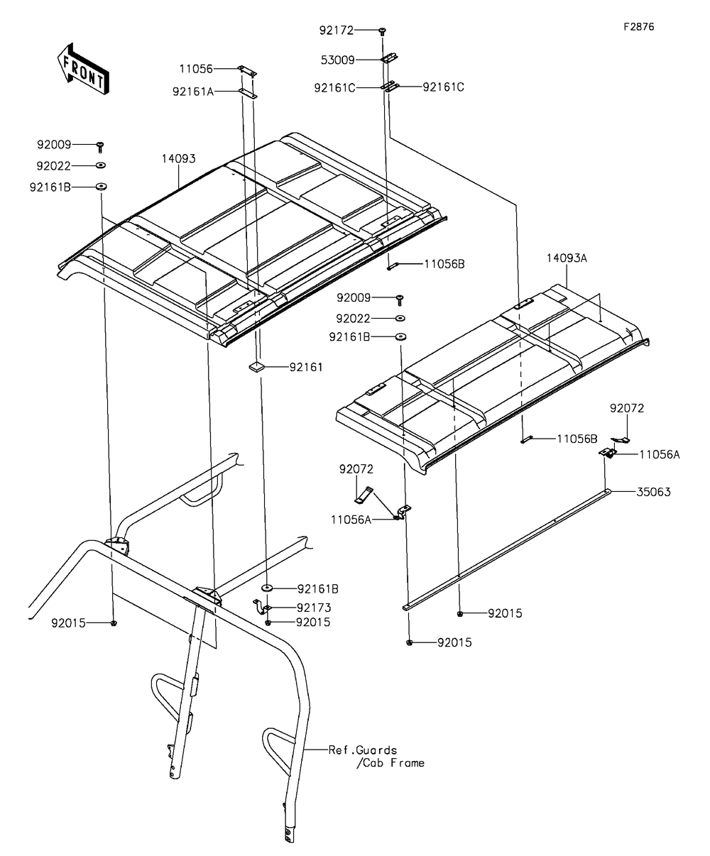 Sun Top Diagram and Parts List for KAF1000CGF 2016 Kawasaki Lawn Tractor Accessories