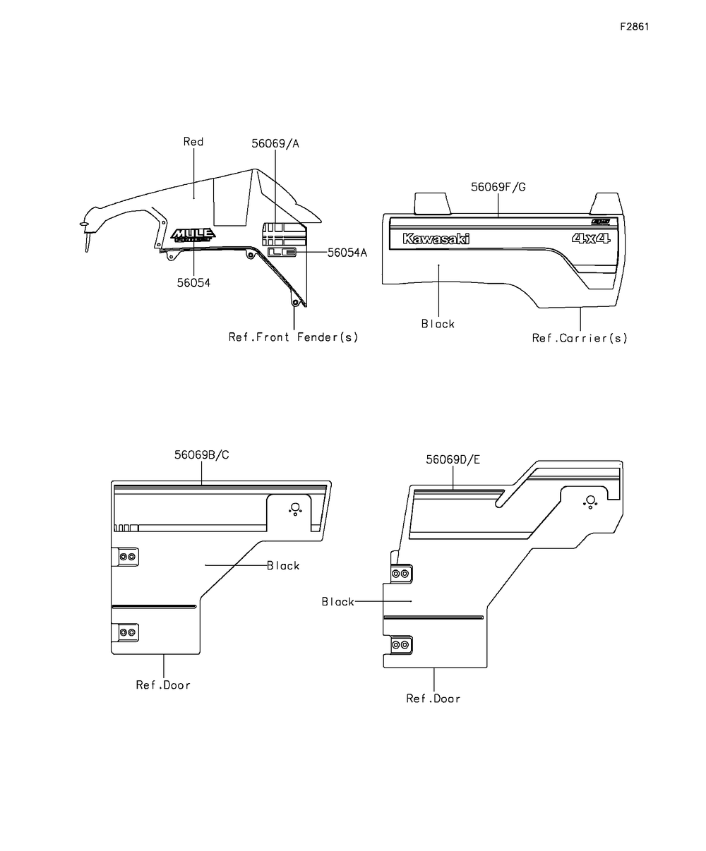Decals(Red)(Cff) Diagram and Parts List for KAF820CFF 2015 Kawasaki Lawn Tractor Accessories