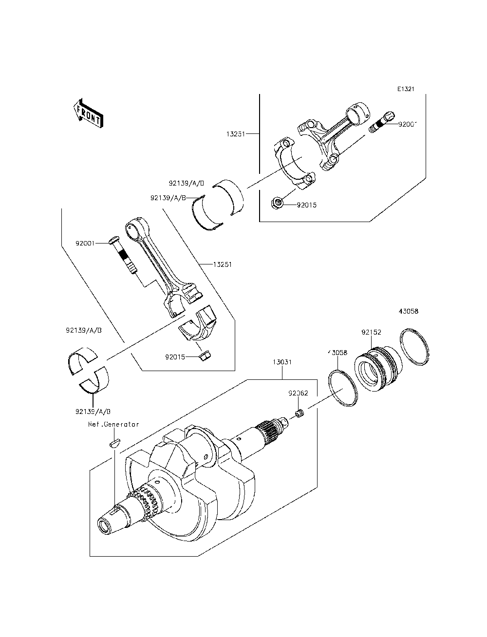 Crankshaft Diagram and Parts List for KRF800DFF 2015 Kawasaki Lawn Tractor Accessories
