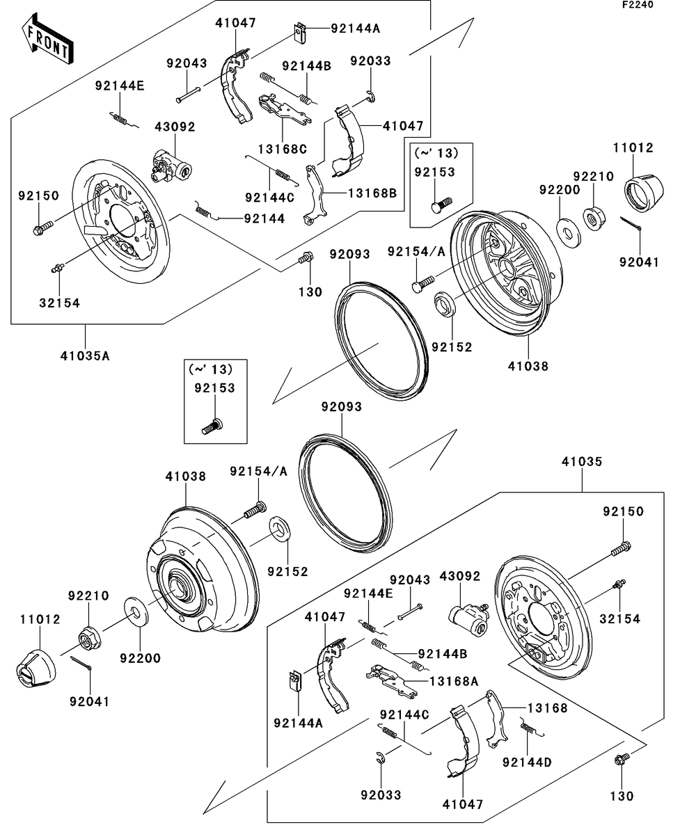 Rear Hubs/Brakes Diagram and Parts List for KAF400AFF 2015 Kawasaki Lawn Tractor Accessories