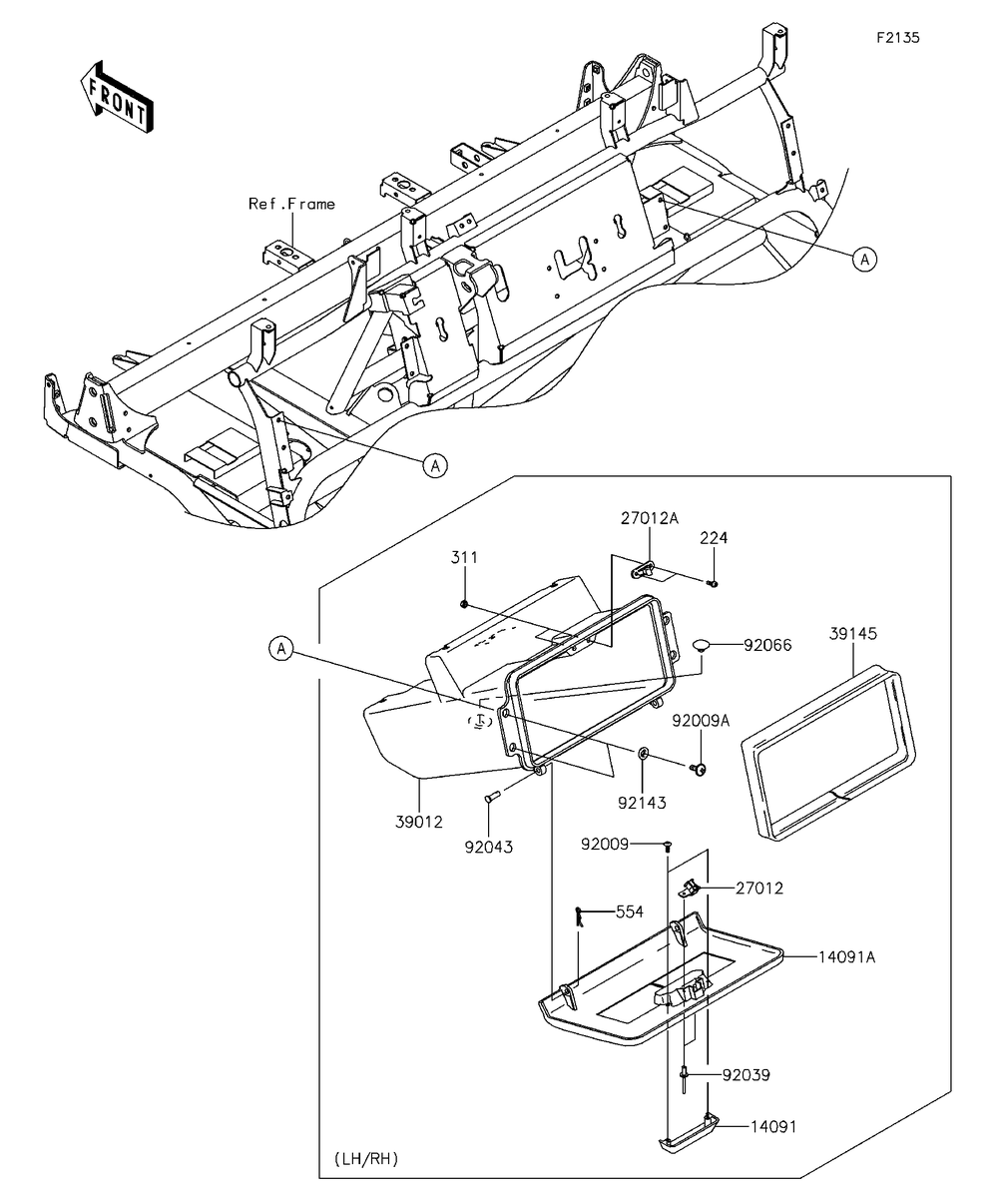 Front Box Diagram and Parts List for KAF620RFF 2015 Kawasaki Lawn Tractor Accessories