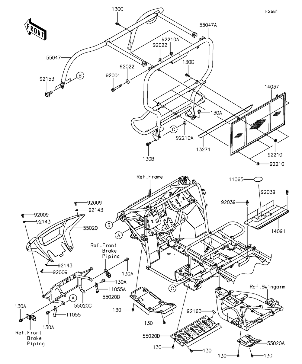 Guards/Cab Frame Diagram and Parts List for KAF400AGF 2016 Kawasaki Lawn Tractor Accessories
