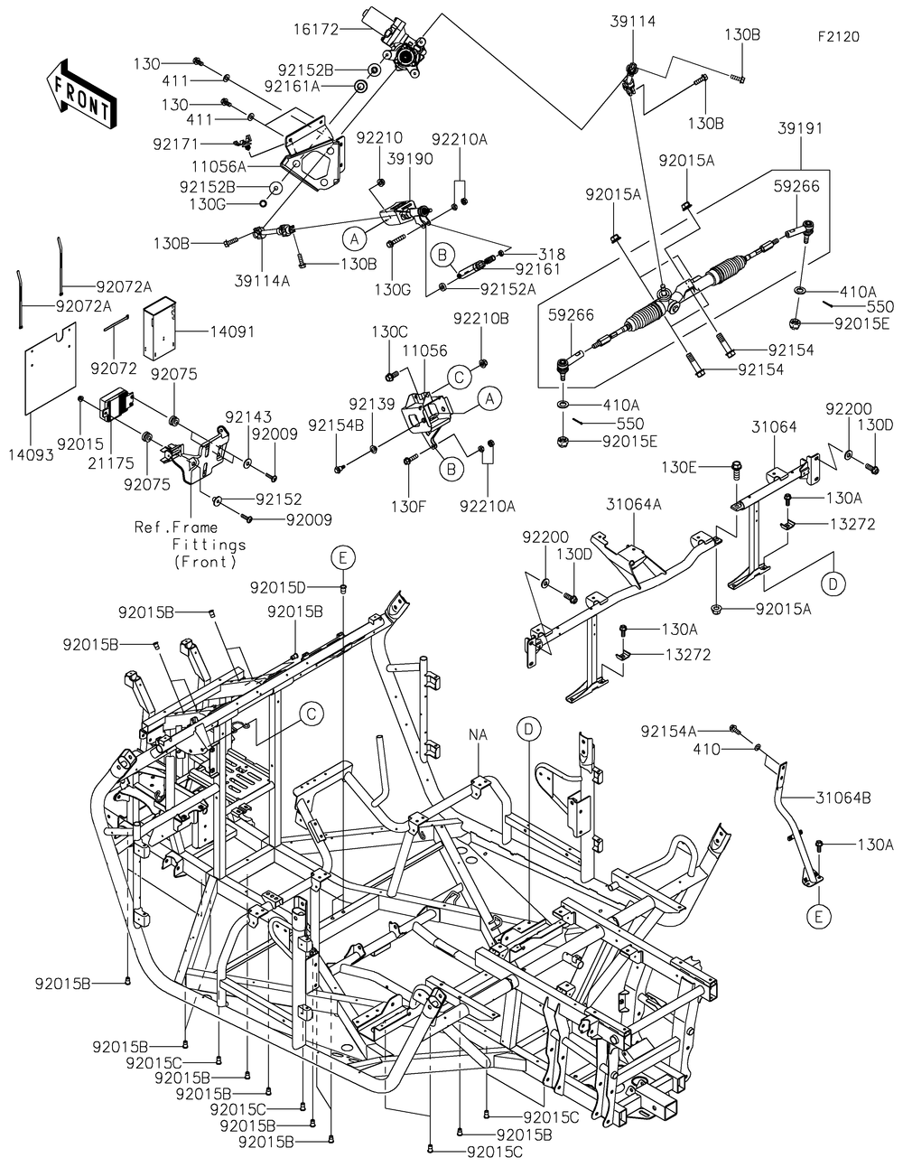 Frame Diagram and Parts List for KRT800FPFNN 2023 Kawasaki Lawn Tractor Accessories