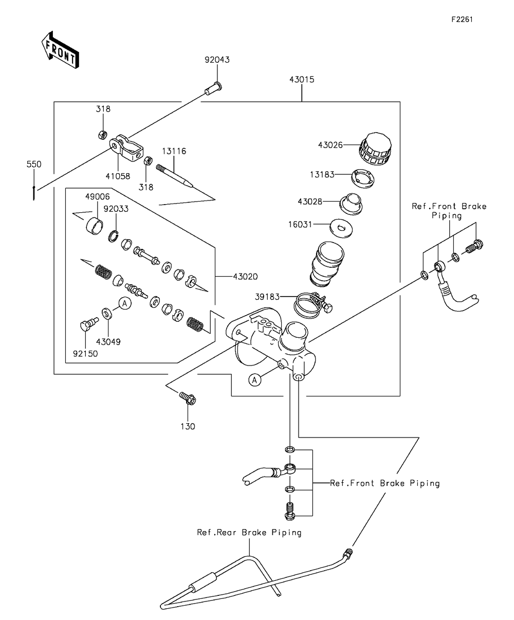 Master Cylinder Diagram and Parts List for KAF400BGF 2016 Kawasaki Lawn Tractor Accessories