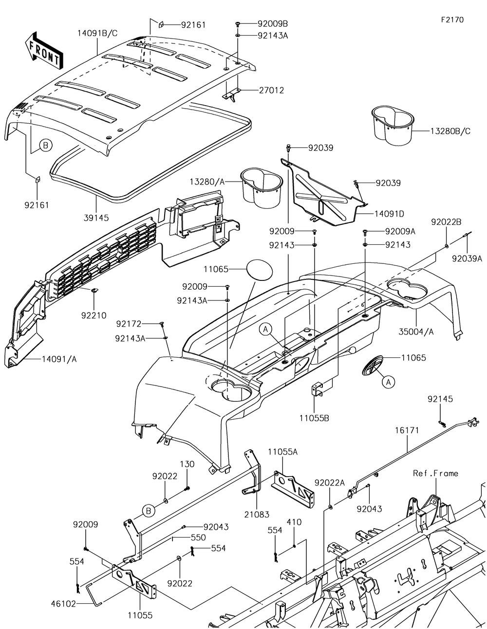 Fenders Diagram and Parts List for KAF620RHF 2017 Kawasaki Lawn Tractor Accessories