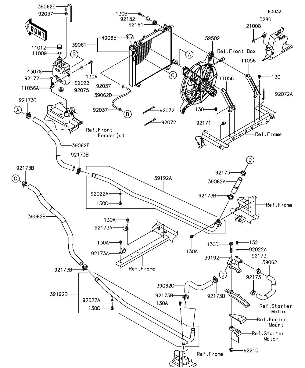 Radiator Diagram and Parts List for KAF820AHF 2017 Kawasaki Lawn Tractor Accessories