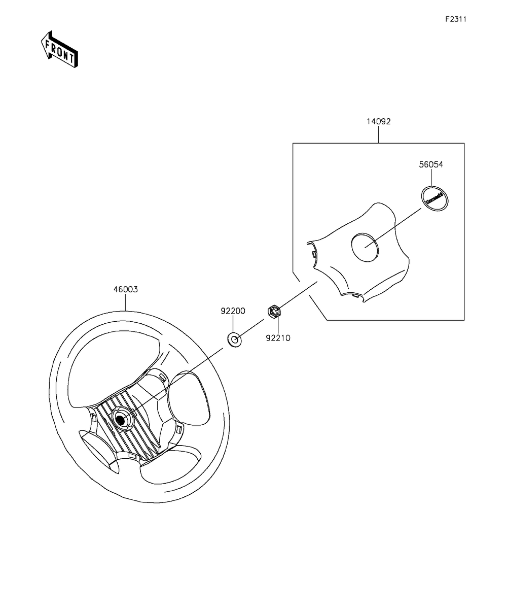 Steering Wheel Diagram and Parts List for KAF400FGF 2016 Kawasaki Lawn Tractor Accessories