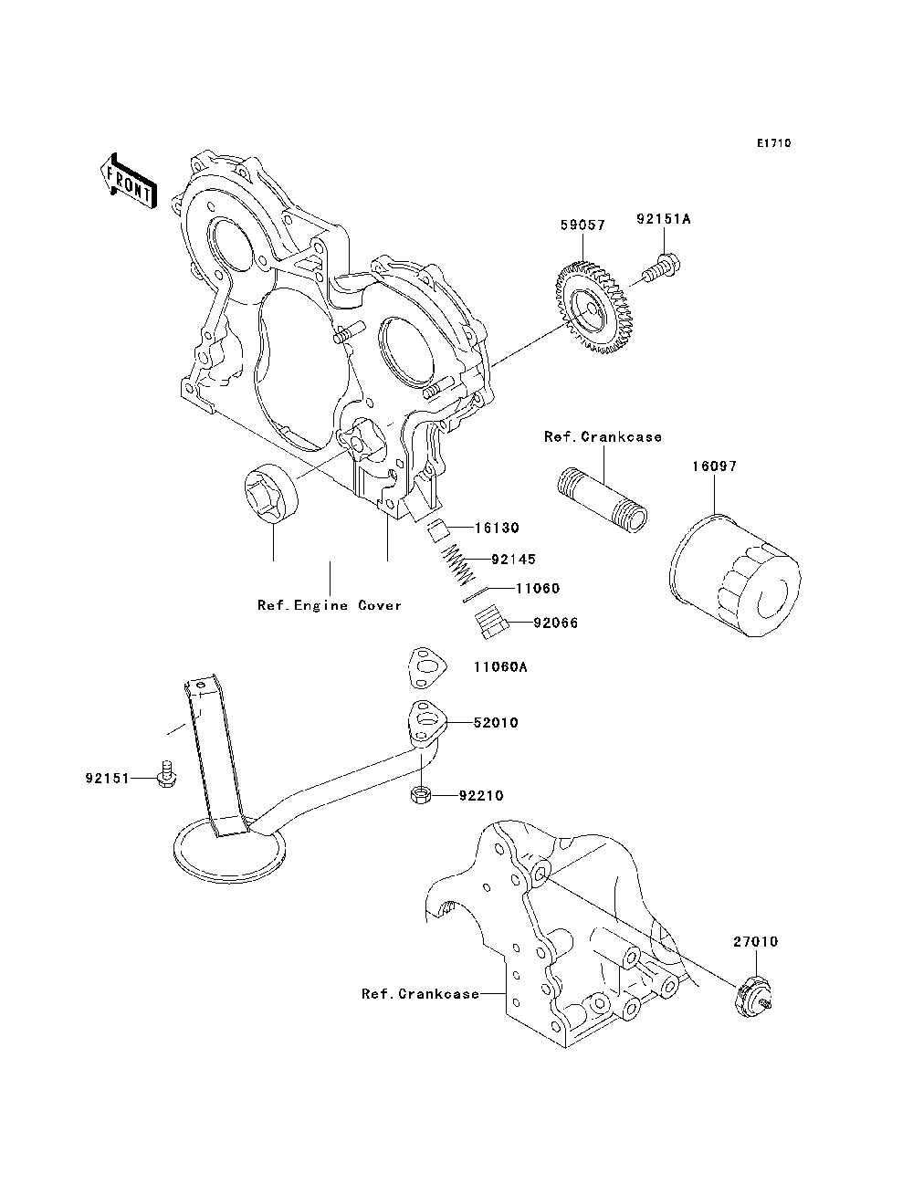 Oil Pump/Oil Filter Diagram and Parts List for KAF950B7F 2007 & Prior Kawasaki Lawn Tractor Accessories