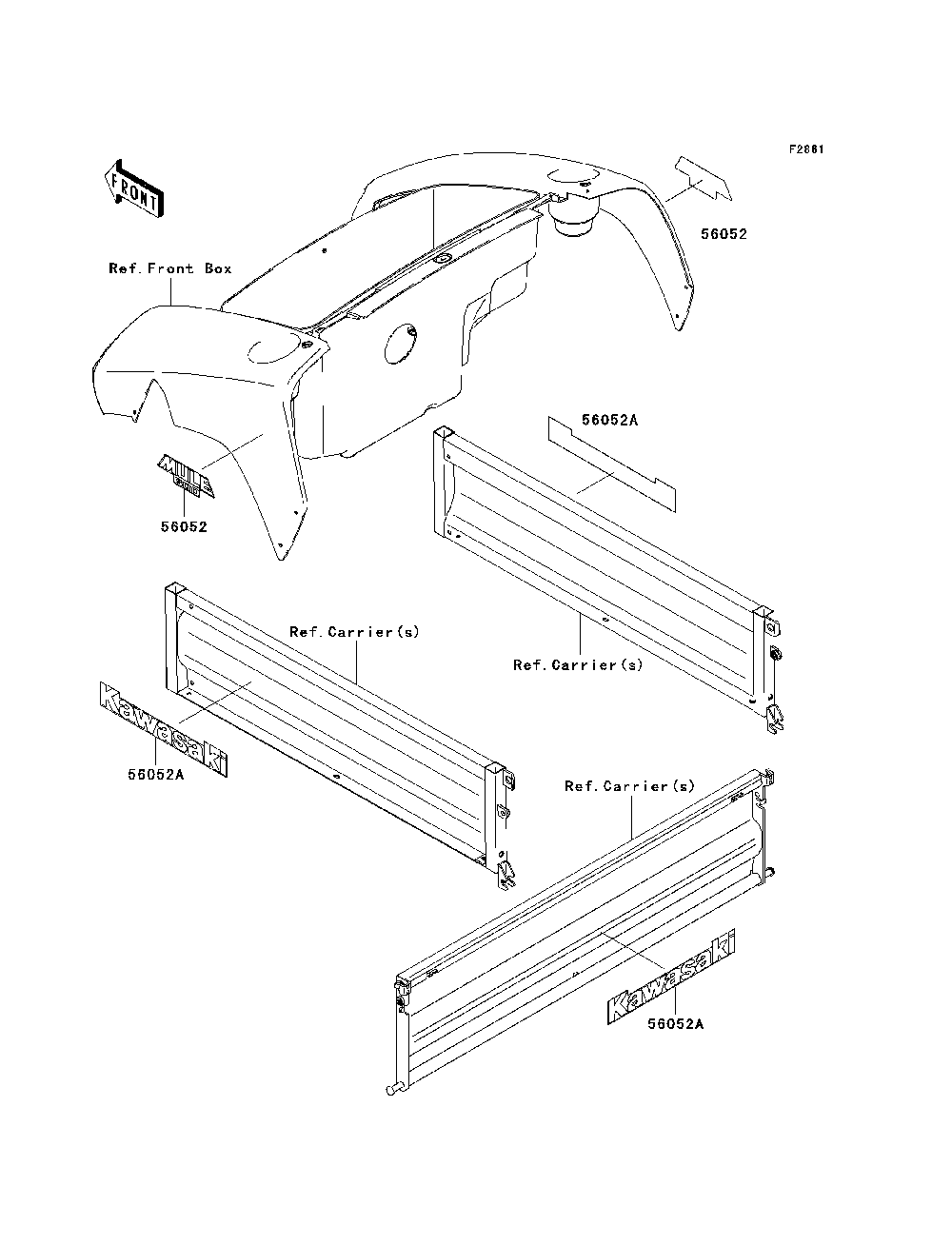 Decals Diagram and Parts List for KAF400B7F 2007 & Prior Kawasaki Lawn Tractor Accessories