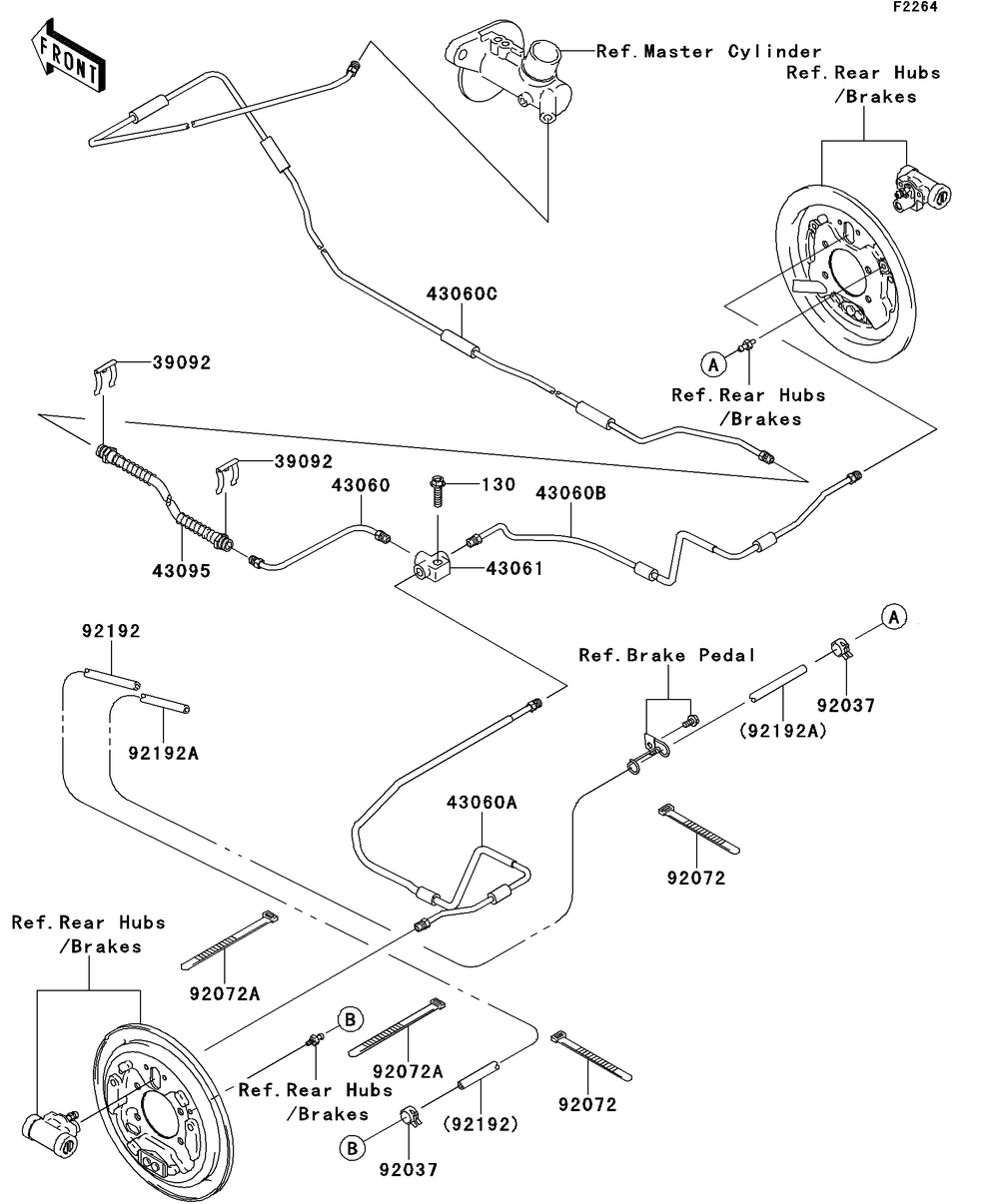 Rear Brake Piping Diagram and Parts List for KAF400AFF 2015 Kawasaki Lawn Tractor Accessories