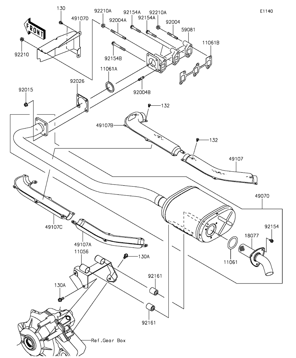 Muffler Diagram and Parts List for KAF1000EGF 2016 Kawasaki Lawn Tractor Accessories