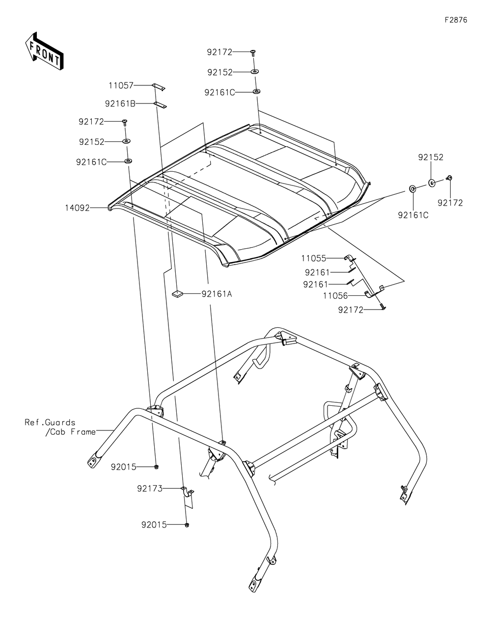 Sun Top Diagram and Parts List for KRF800HLF 2020 Kawasaki Lawn Tractor Accessories