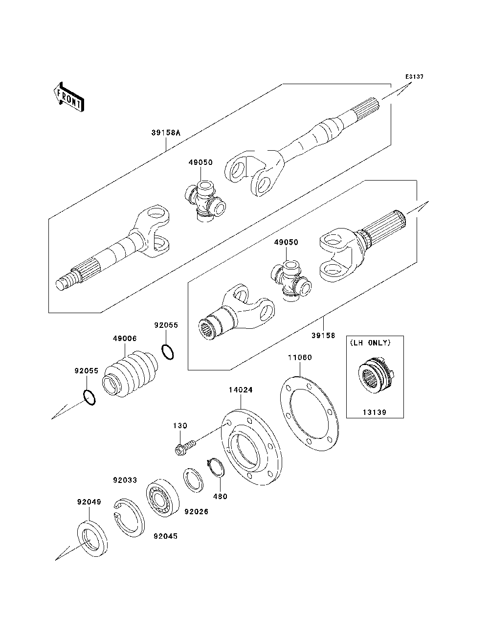 Drive Shaft-Rear Diagram and Parts List for KAF950C7F 2007 & Prior Kawasaki Lawn Tractor Accessories