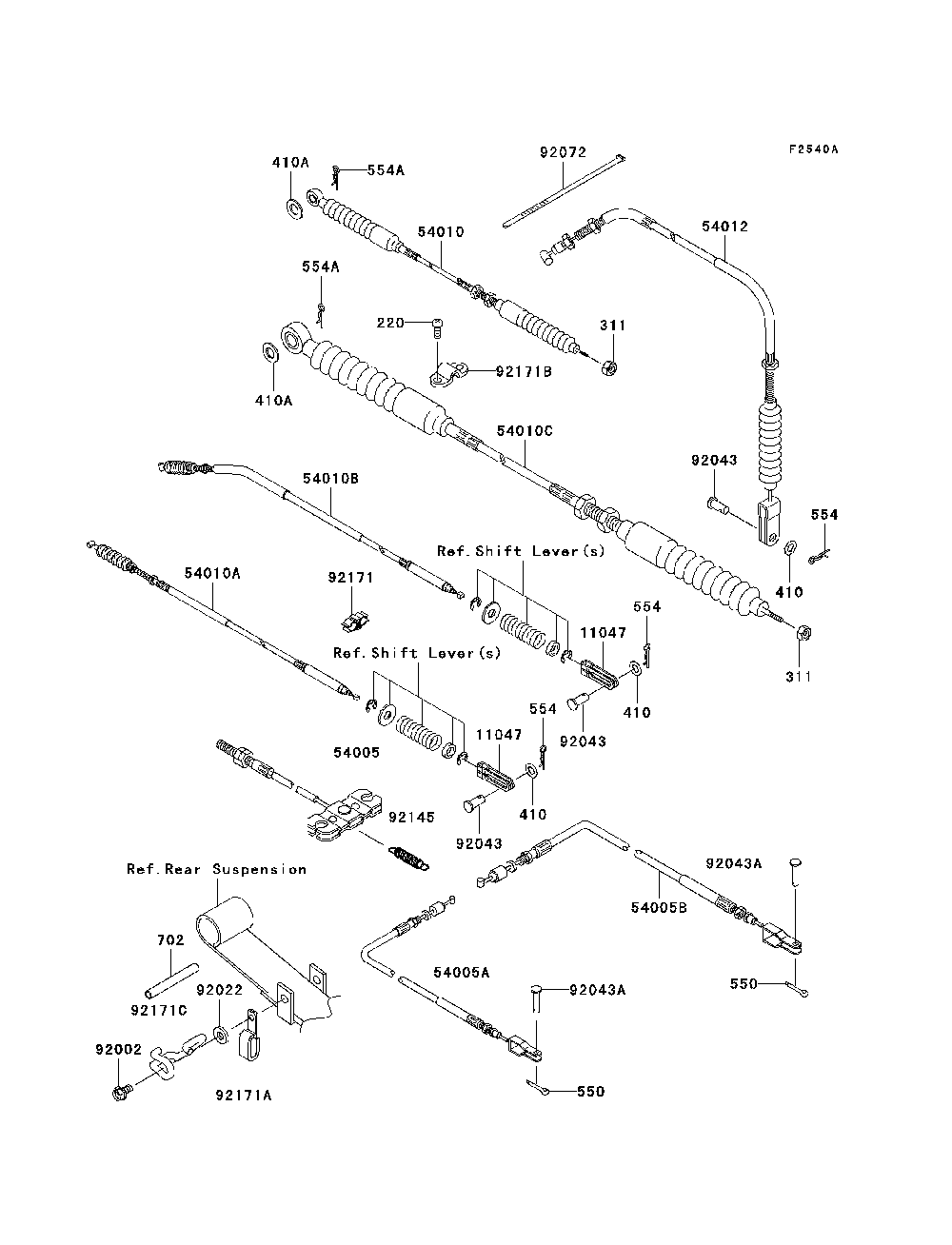 Cables Diagram and Parts List for KAF950B7F 2007 & Prior Kawasaki Lawn Tractor Accessories