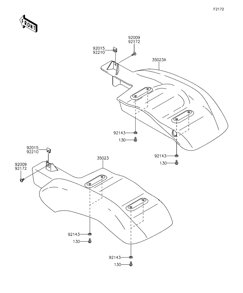Rear Fender Diagram and Parts List for KAF400EDF 2013 Kawasaki Lawn Tractor Accessories