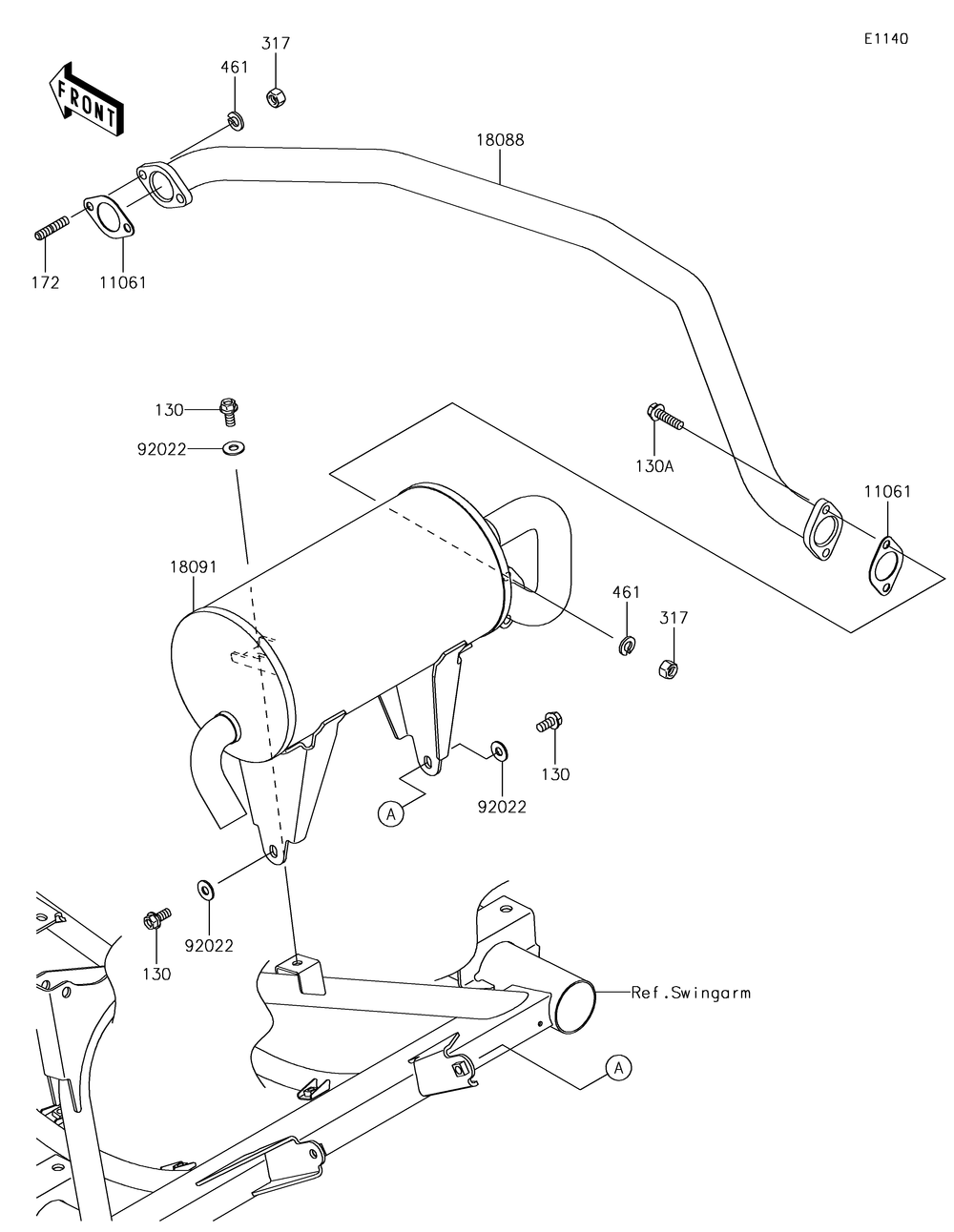 Muffler Diagram and Parts List for KAF400KJF 2018 Kawasaki Lawn Tractor Accessories