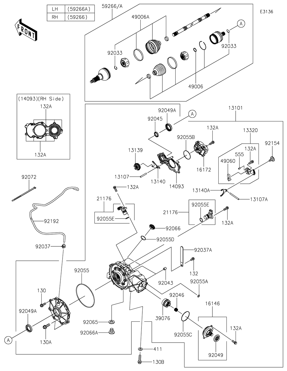 Drive Shaft-Front Diagram and Parts List for KRF1000ANFNL 2022 Kawasaki Lawn Tractor Accessories