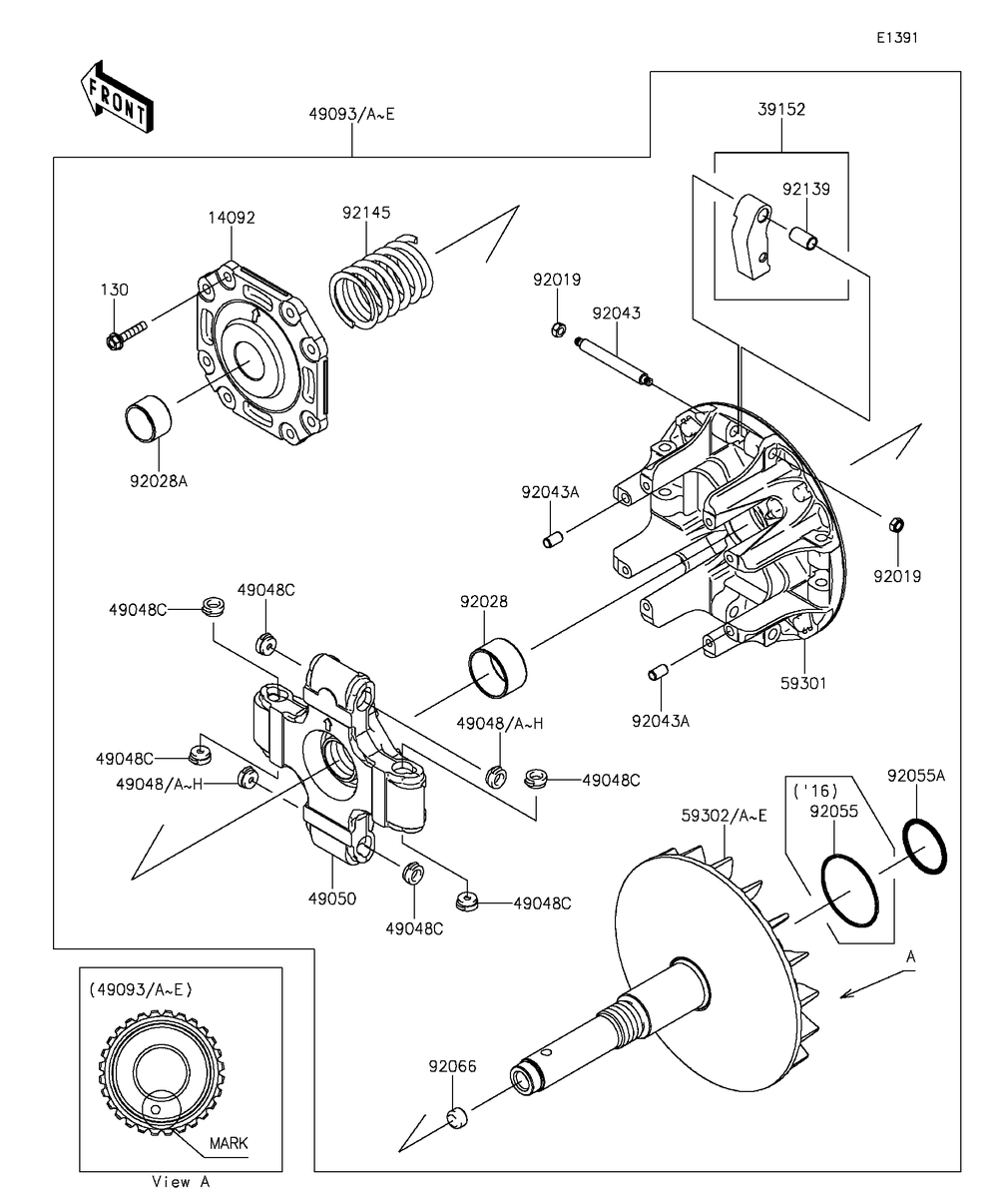 Drive Converter Diagram and Parts List for KAF820BGF 2016 Kawasaki Lawn Tractor Accessories
