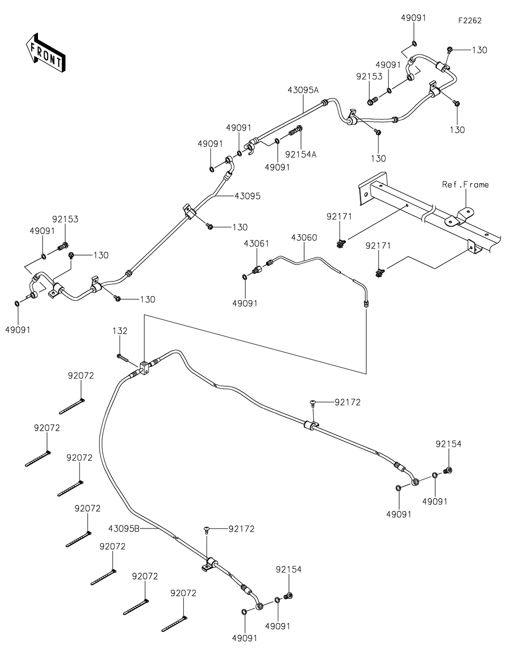 Brake Piping Diagram and Parts List for KRT1000BPFNL 2023 Kawasaki Lawn Tractor Accessories