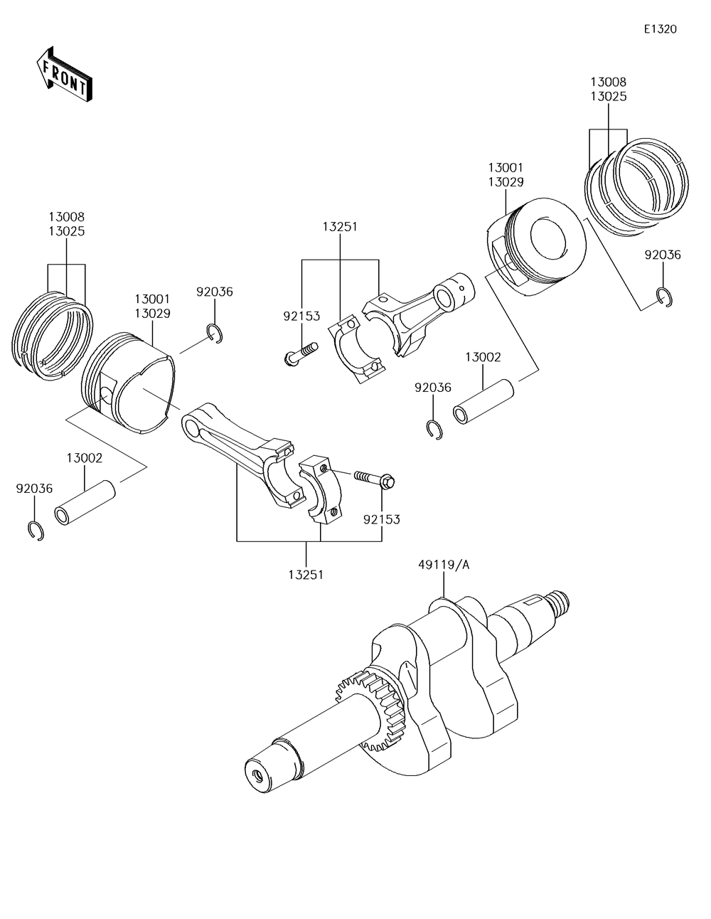 Crankshaft/Piston Diagram and Parts List for KAF620MHF 2017 Kawasaki Lawn Tractor Accessories