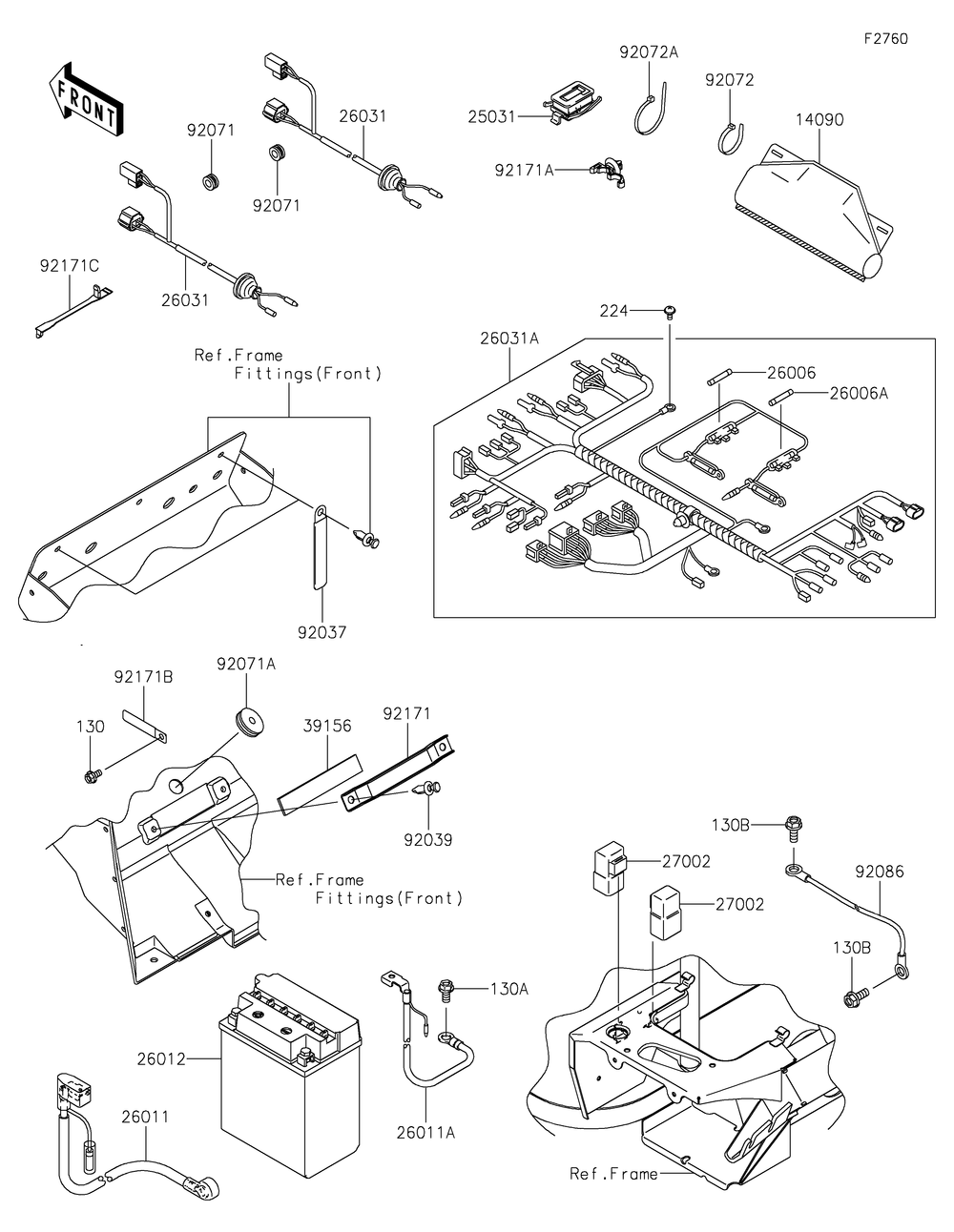 Chassis Electrical Equipment Diagram and Parts List for KAF400BGF 2016 Kawasaki Lawn Tractor Accessories