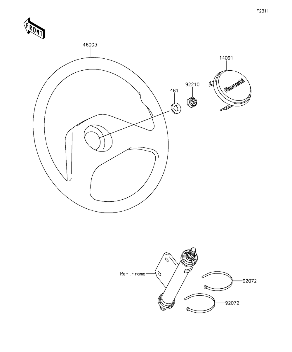Steering Wheel Diagram and Parts List for KAF400GGF 2016 Kawasaki Lawn Tractor Accessories