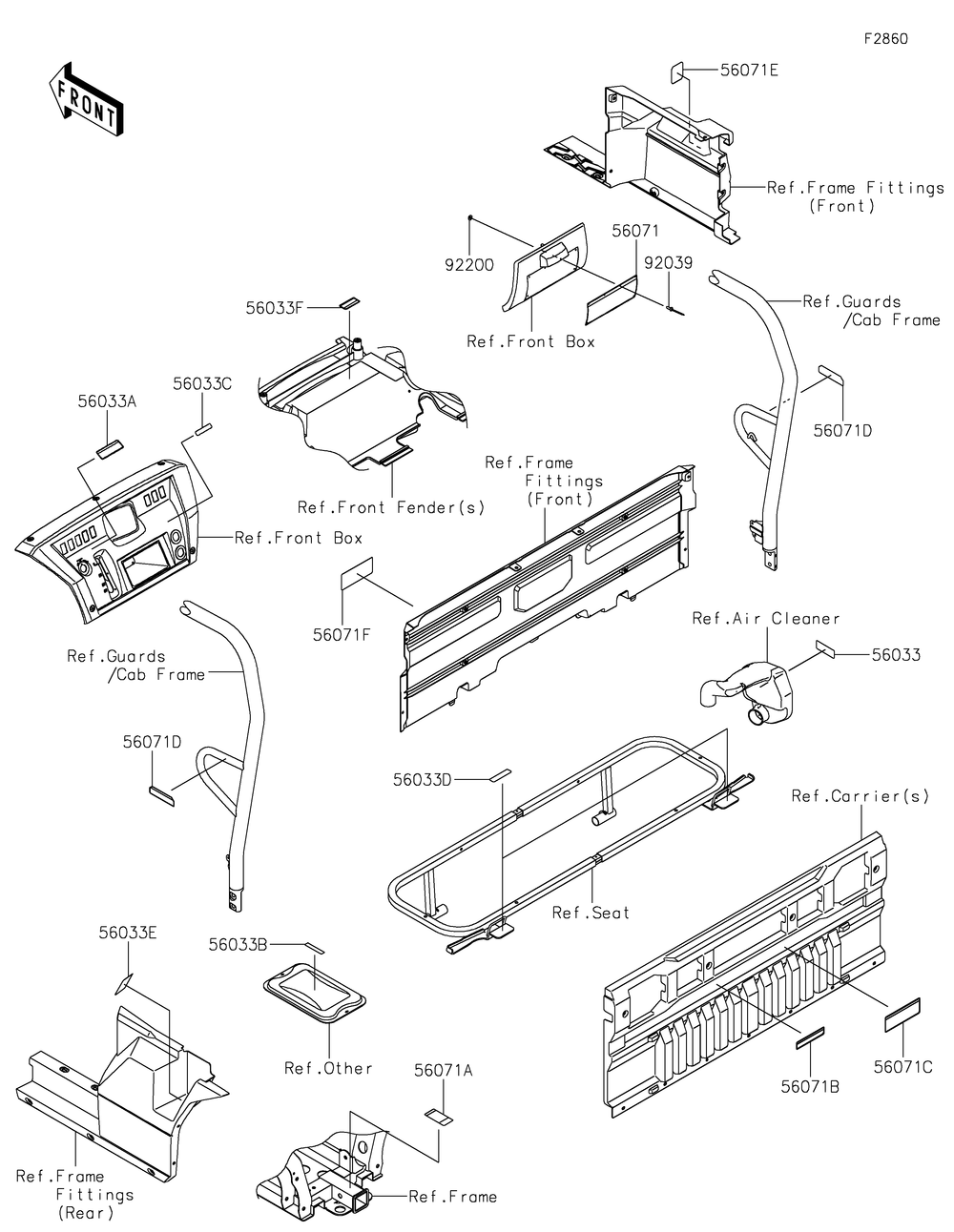 Labels Diagram and Parts List for KAF1000AMFNN 2021 Kawasaki Lawn Tractor Accessories