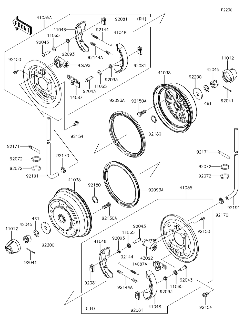 Front Hubs/Brakes Diagram and Parts List for KAF620VGF 2016 Kawasaki Lawn Tractor Accessories