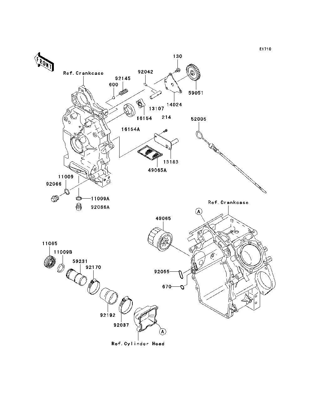 Oil Pump/Oil Filter Diagram and Parts List for KAF620K7F 2007 & Prior Kawasaki Lawn Tractor Accessories