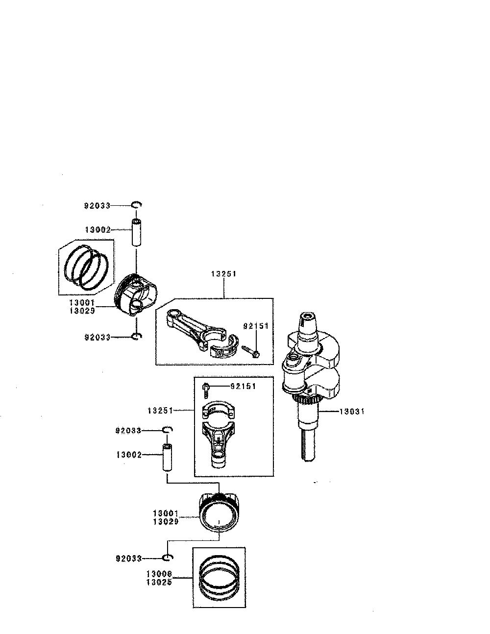 Piston/crankshaft Diagram and Parts List for FR730V-DS04  Kawasaki Engine