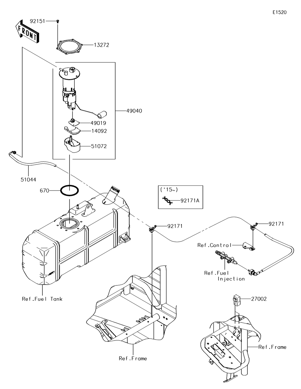 Fuel Pump Diagram and Parts List for KAF620PGF 2016 Kawasaki Lawn Tractor Accessories
