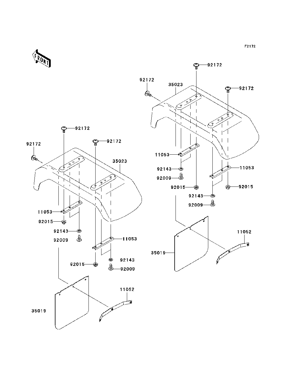 Rear Fender Diagram and Parts List for KAF950C7F 2007 & Prior Kawasaki Lawn Tractor Accessories