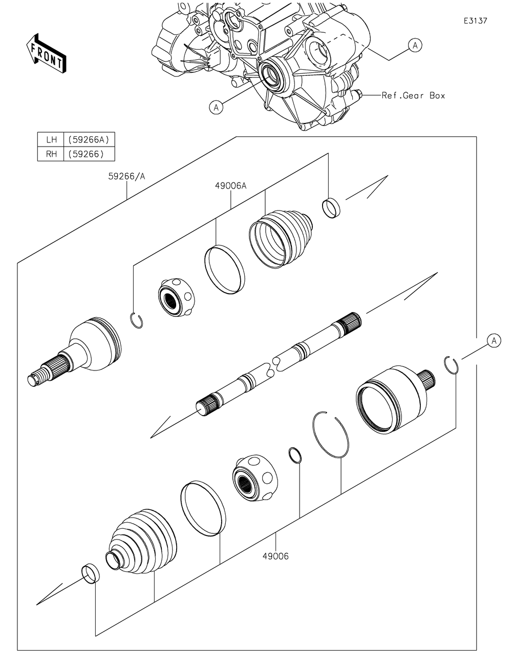 Drive Shaft-Rear Diagram and Parts List for KRF1000ALF 2020 Kawasaki Lawn Tractor Accessories