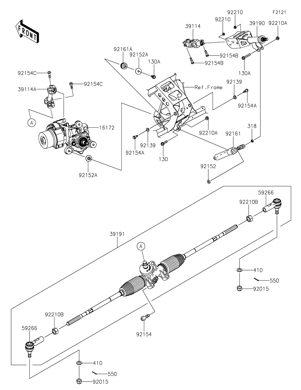 Steering Shaft Diagram and Parts List for KRF1000CPFNN 2023 Kawasaki Lawn Tractor Accessories