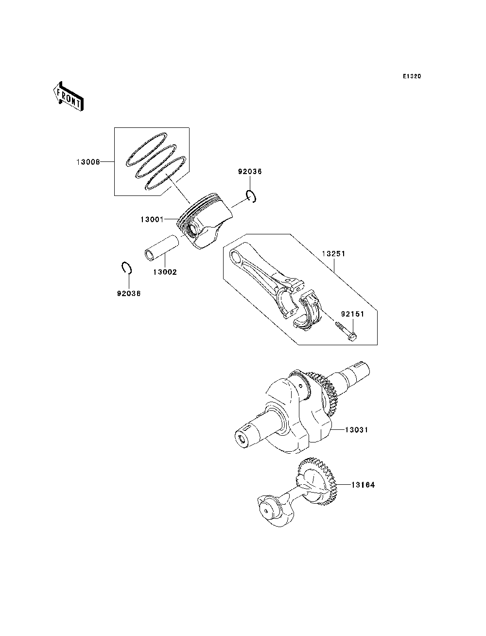 Crankshaft/Piston Diagram and Parts List for KAF400C7F 2007 & Prior Kawasaki Lawn Tractor Accessories