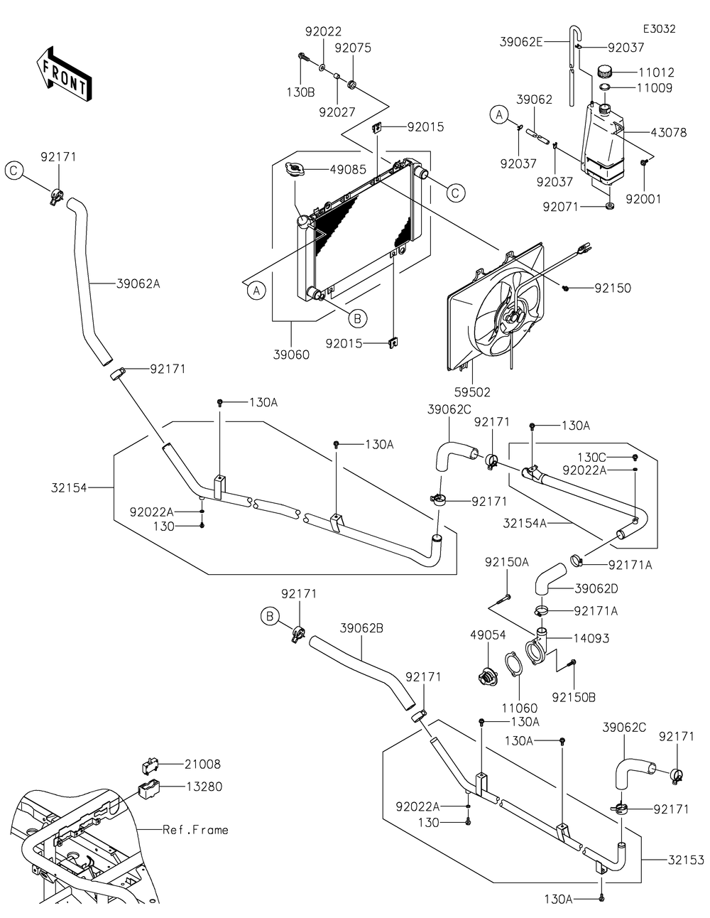 Radiator 1 Diagram and Parts List for KAF620ZMFNN 2021 Kawasaki Lawn Tractor Accessories