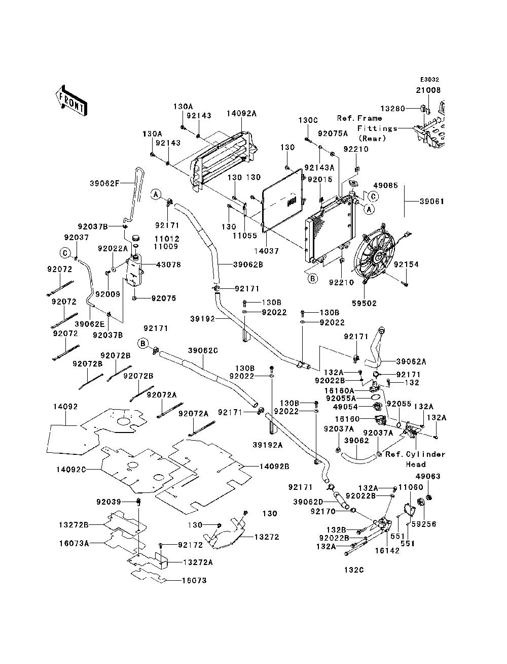 Radiator Diagram and Parts List for KRF750RDF 2013 Kawasaki Lawn Tractor Accessories