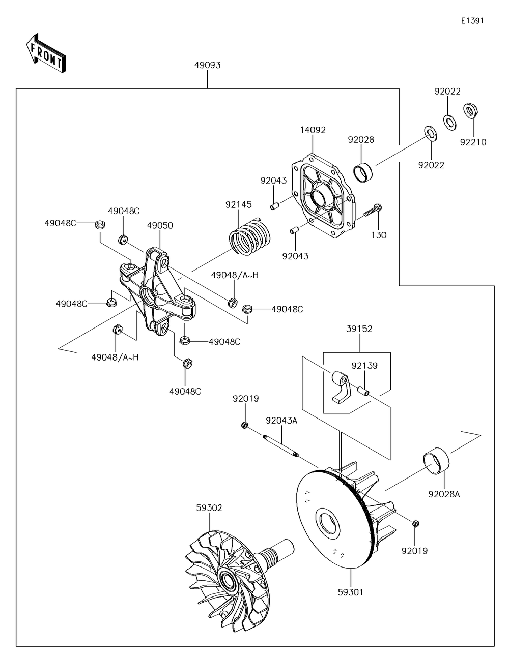 Drive Converter Diagram and Parts List for KRF800GJF 2018 Kawasaki Lawn Tractor Accessories