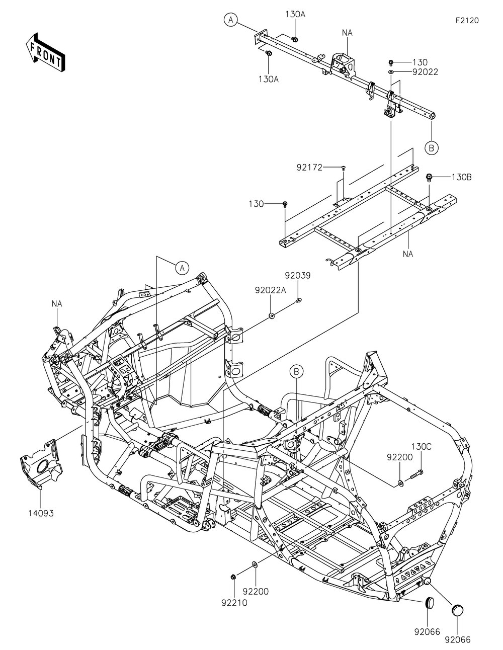 Frame Diagram and Parts List for KRF1000DPFNL 2023 Kawasaki Lawn Tractor Accessories
