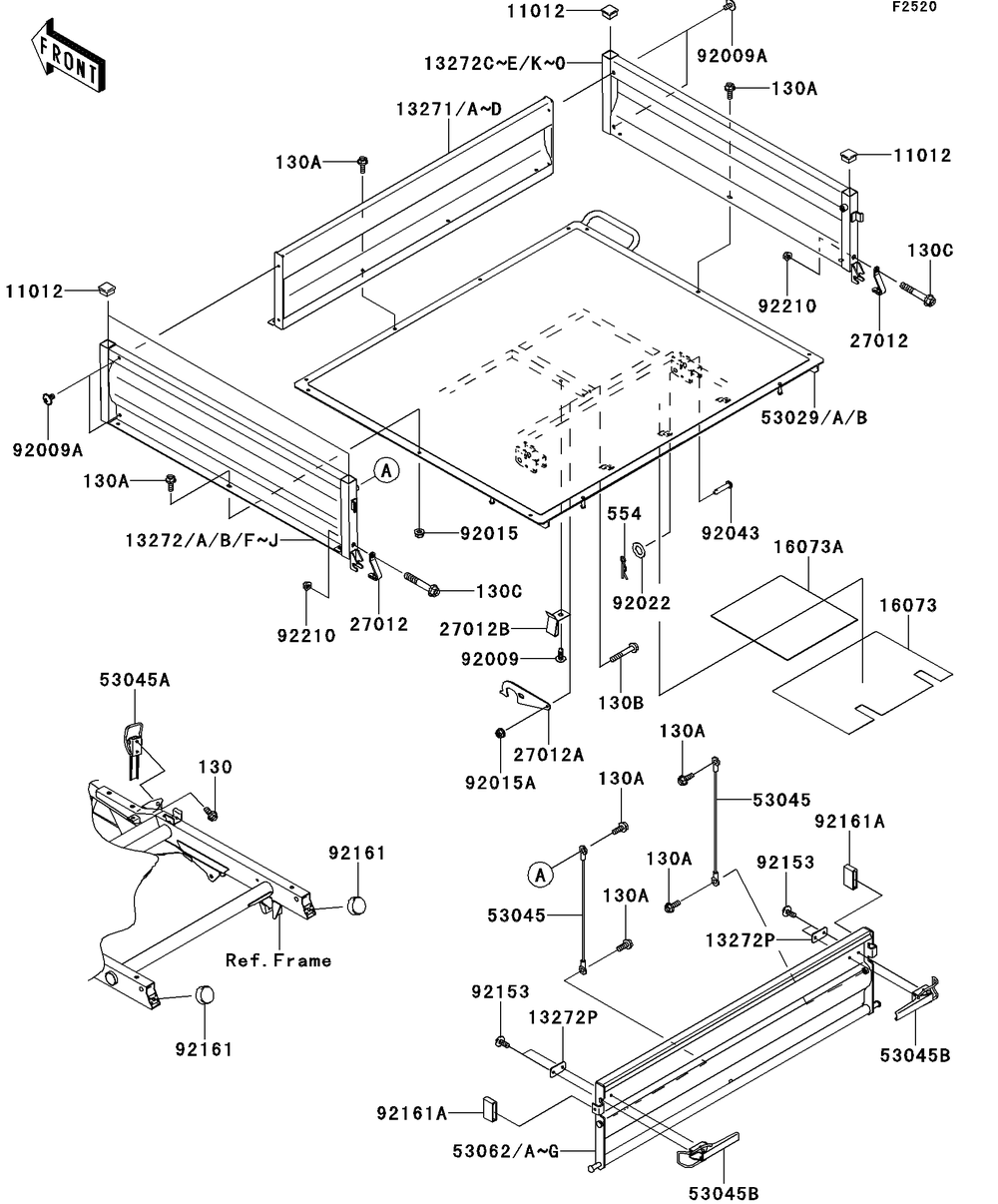 Carrier Diagram and Parts List for KAF400AFF 2015 Kawasaki Lawn Tractor Accessories