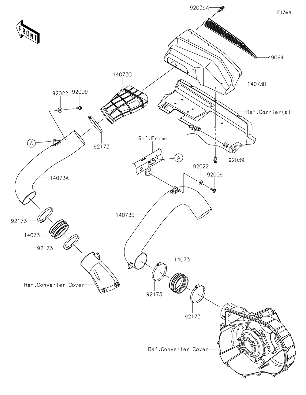 Air Cleaner-Belt Converter Diagram and Parts List for KRF1000CPFNN 2023 Kawasaki Lawn Tractor Accessories