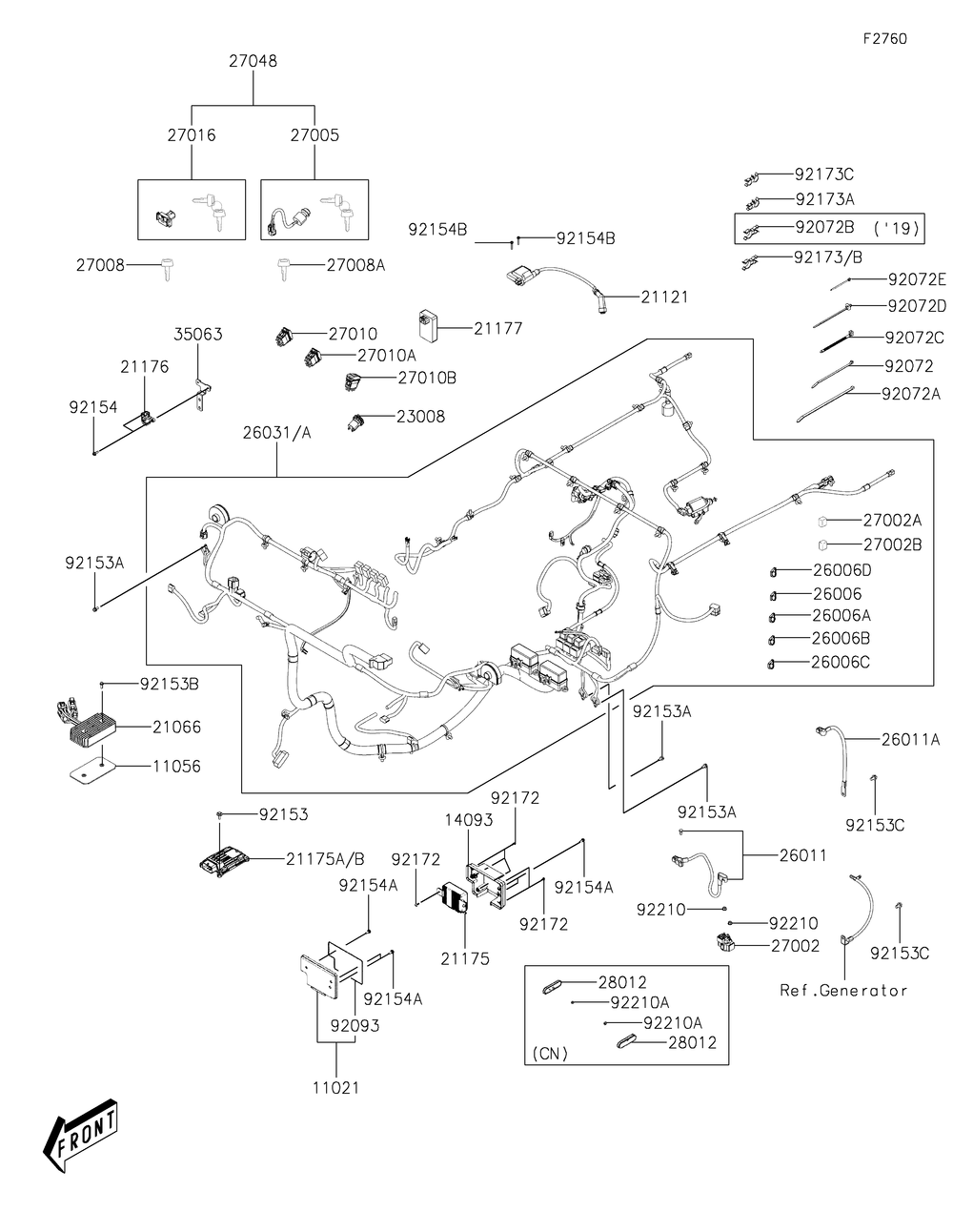 Chassis Electrical Equipment Diagram and Parts List for KAF700DLF 2020 Kawasaki Lawn Tractor Accessories