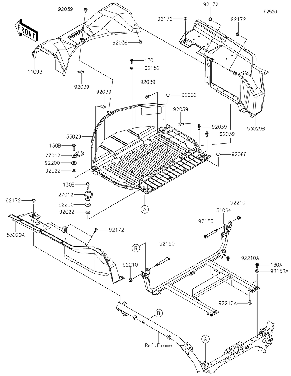 Carrier Diagram and Parts List for KRF1000ALF 2020 Kawasaki Lawn Tractor Accessories