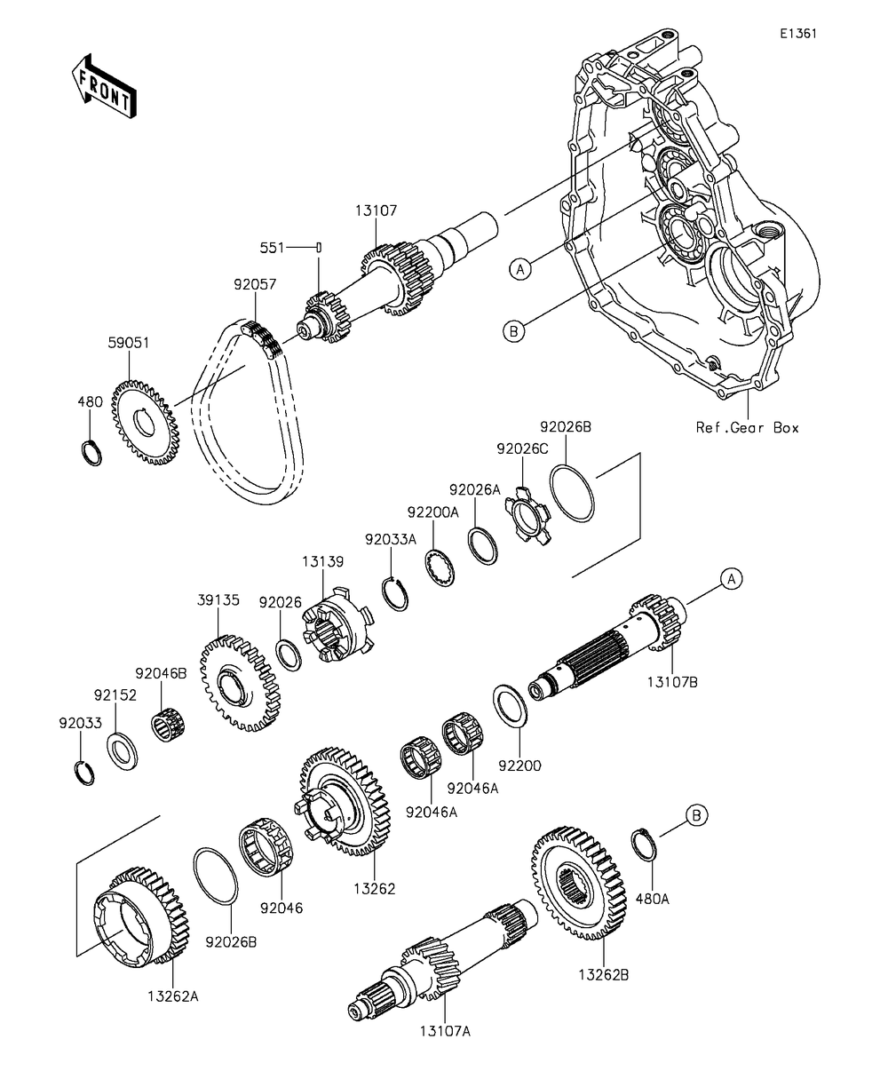 Transmission Diagram and Parts List for KAF400FGF 2016 Kawasaki Lawn Tractor Accessories