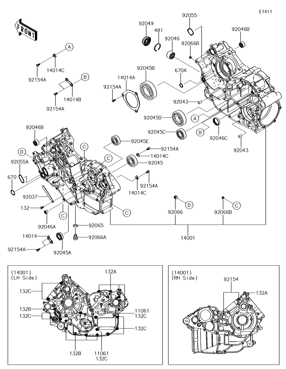 Crankcase Diagram and Parts List for KRF800GJF 2018 Kawasaki Lawn Tractor Accessories